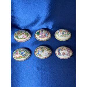 Vintage Set of Six Lenox Porcelain Easter Egg Decorative Trinket Boxes